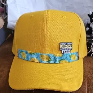 H014. Yellow Cap with Hand Beaded Band